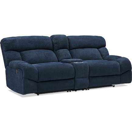 Havana Manual Reclining 3-Piece Loveseat with Console  - Blue