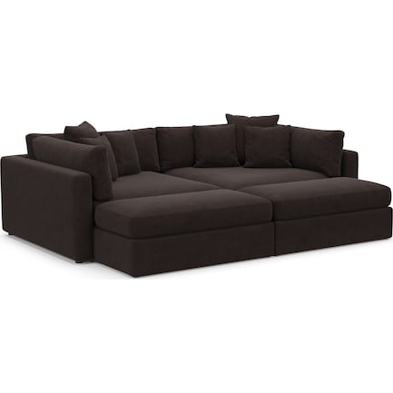 Haven Foam Comfort 2-Piece Media Sofa and 2 Ottomans - Merrimac Dark Brown