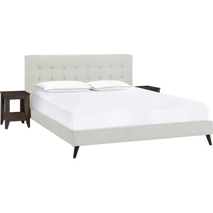 Hawkins Upholstered Queen Bed and 2 Nightstands