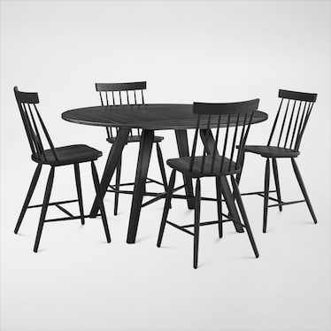 Hayward Solid Wood Convertible Counter-Height Dining Table & 4 Windsor-Back Stools