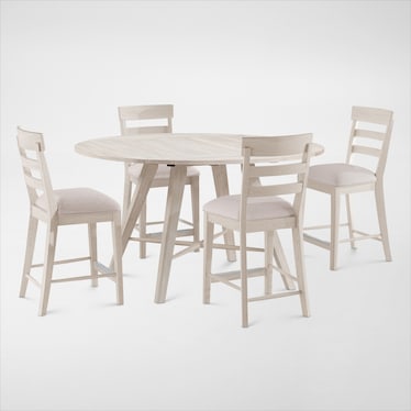 Hayward Solid Wood Convertible Counter-Height Dining Table & 4 Ladder-Back Stools - White