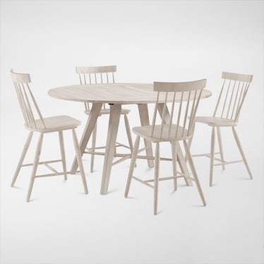 Hayward Solid Wood Convertible Counter-Height Dining Table & 4 Windsor-Back Stools - White