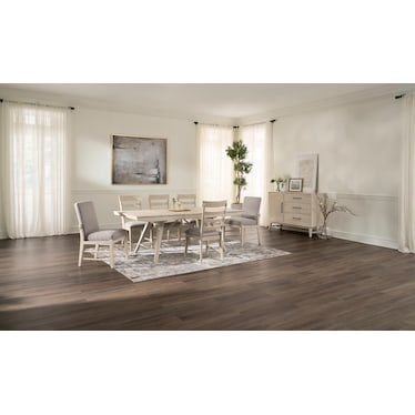 Hayward Solid Wood Large Extendable Dining Table with 4 Ladder-Back Chairs & 2 Upholstered Chairs -