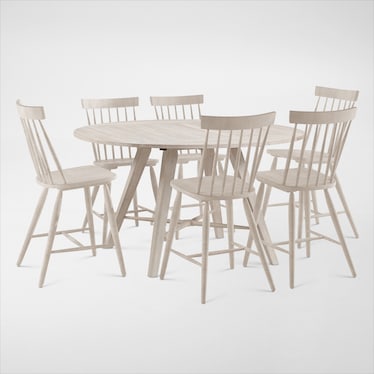 Hayward Solid Wood Convertible Counter-Height Dining Table & 6 Windsor-Back Stools - White