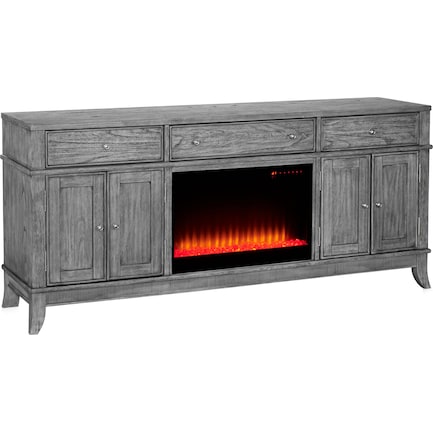 Hazel 74" TV Stand with Contemporary Fireplace - Gray