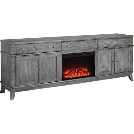 Hazel 94" TV Stand with Traditional Fireplace - Gray