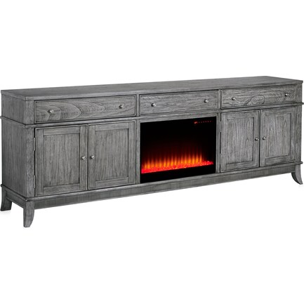 Hazel 94" TV Stand with Contemporary Fireplace - Gray