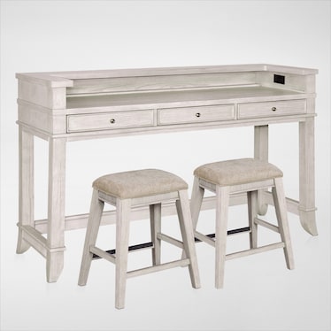 Hazel Gameday Console Table and 2 Stools - Water White
