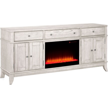 Hazel 74" TV Stand with Contemporary Fireplace - Water White