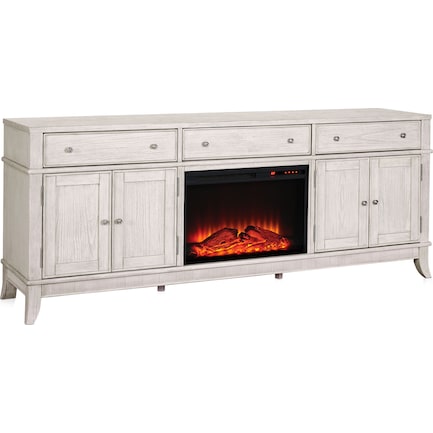 Hazel 84" TV Stand with Traditional Fireplace - Water White