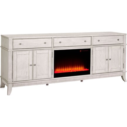 Hazel 84" TV Stand with Contemporary Fireplace - Water White
