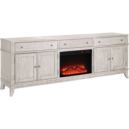 Hazel 94" TV Stand with Traditional Fireplace - Water White