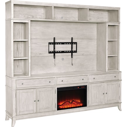 Hazel Entertainment Wall with Traditional Fireplace - Water White