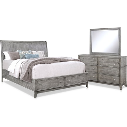 Hazel 5-Piece King Storage Bedroom Set with Dresser and Mirror - Gray