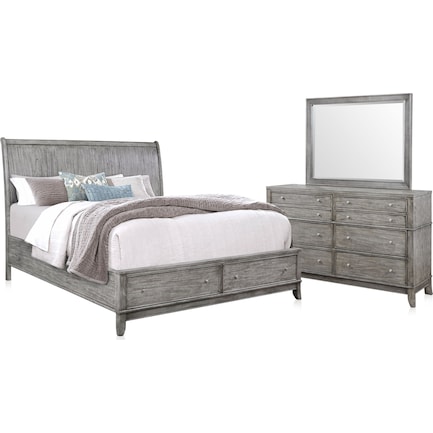 Hazel 5-Piece Queen Storage Bedroom Set with Dresser and Mirror - Gray