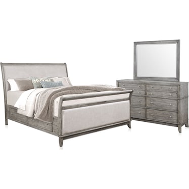 Hazel 5-Piece Queen Upholstered Storage Bedroom Set with Dresser and Mirror - Gray