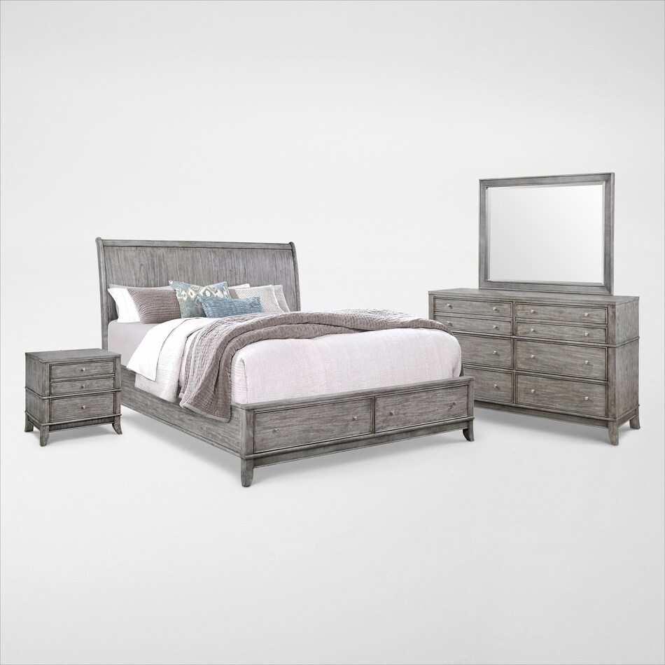 Hazel 6Piece Bedroom Set with 2Drawer Nightstand, Dresser and Mirror