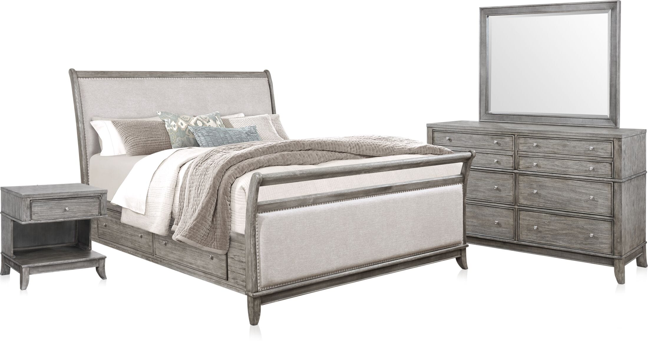 Hazel 6-Piece Upholstered Bedroom Set with 1-Drawer Nightstand