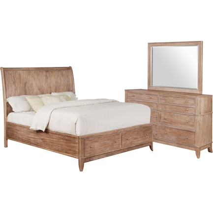 Hazel 5-Piece Queen Bedroom Set with Dresser and Mirror - Latte