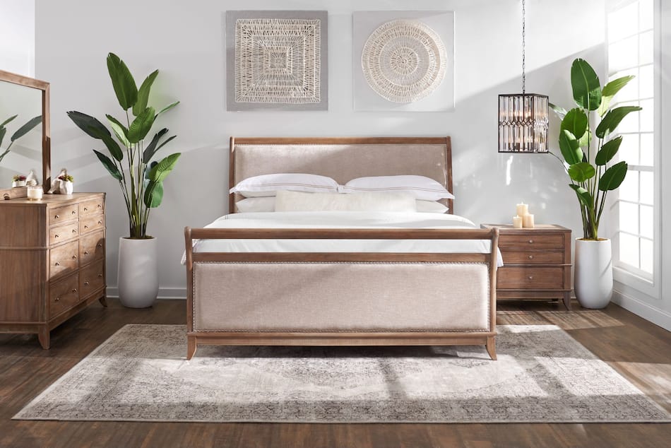 Hazel 6Piece Upholstered Bedroom Set with 2Drawer Nightstand, Dresser