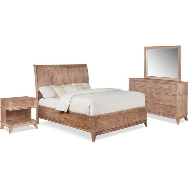 Bedroom Furniture - Hazel 6-Piece Bedroom Set with 1-Drawer Nightstand, Dresser and Mirror