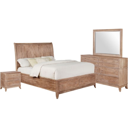 Hazel 6-Piece Queen Bedroom Set with 2-Drawer Nightstand, Dresser and Mirror - Latte