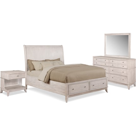 Hazel 6-Piece King Bedroom Set with 1-Drawer Nightstand, Dresser and Mirror - Water White