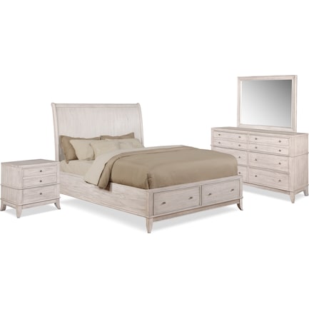 Hazel 6-Piece King Bedroom Set with 2-Drawer Nightstand, Dresser and Mirror - Water White