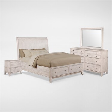Hazel 6-Piece Queen Bedroom Set with 2-Drawer Nightstand, Dresser and Mirror - Water White