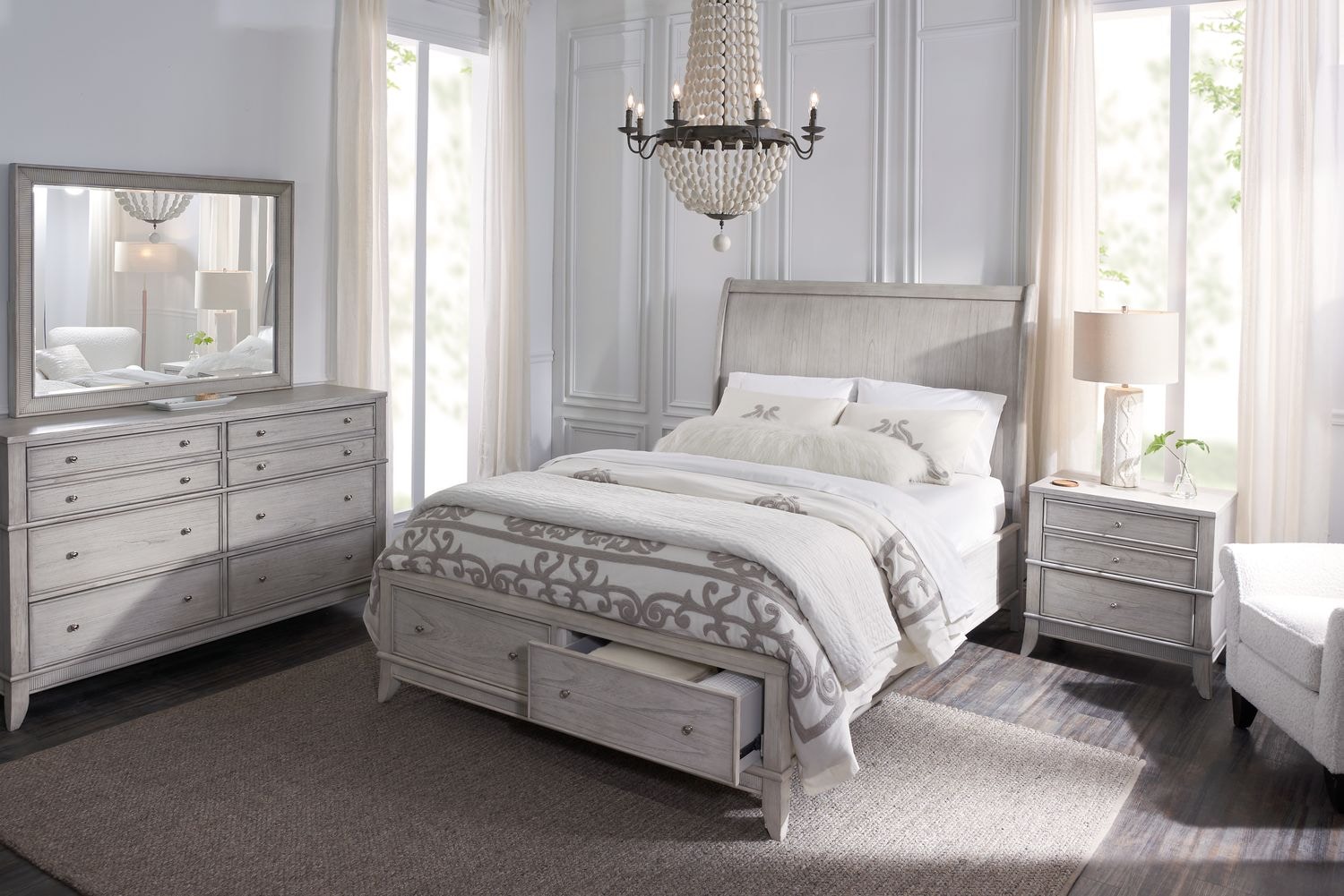 King & Prince  2個セット Hazel 6-Piece King Bedroom Set with 2-Drawer Nightstand