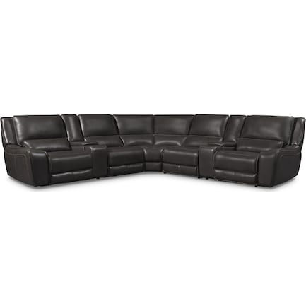 Holden 7-Piece Dual-Power Reclining Sectional with 3 Reclining Seats - Gray