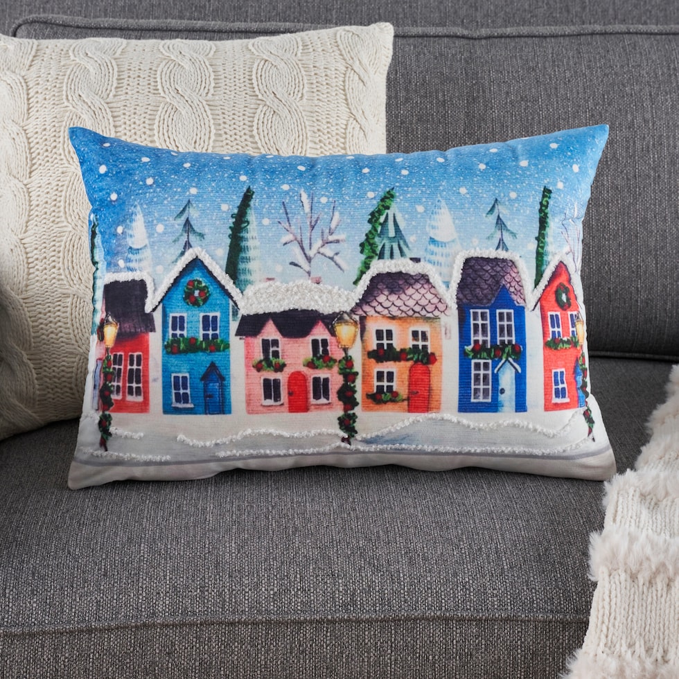 holiday village multicolor accent pillow   