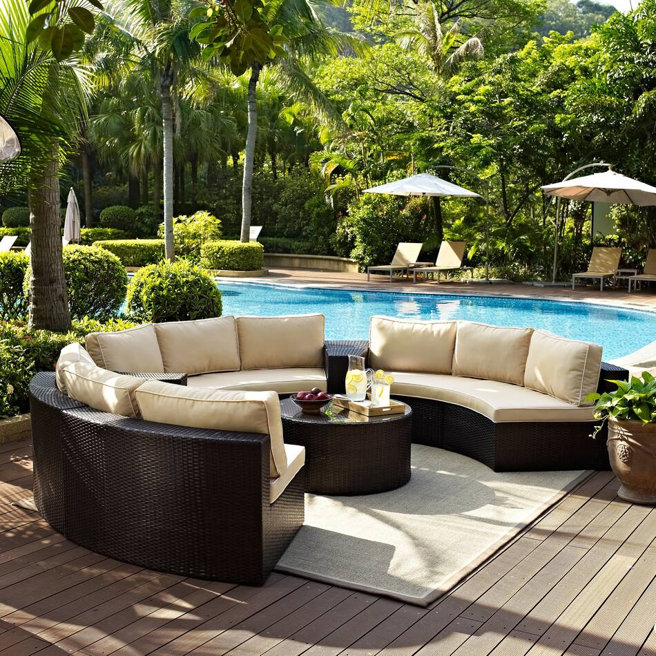 Huntington 5Piece Outdoor Sectional and Coffee Table Set Brown