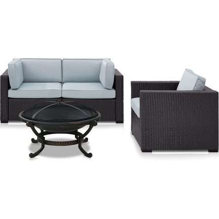 Isla Outdoor Loveseat, Chair and Fire Pit Set - Mist