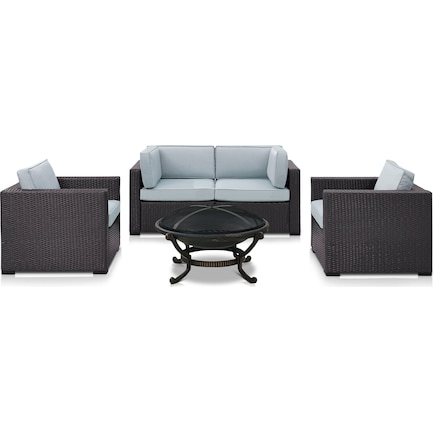 Isla Outdoor Loveseat, 2 Chairs and Fire Pit Set - Mist