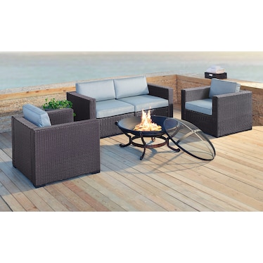 Isla Outdoor Loveseat, 2 Chairs and Fire Pit