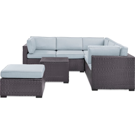 Isla 3-Piece Outdoor Sectional, Ottoman, and Coffee Table Set - Mist