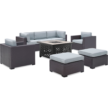 Isla 2-Piece Outdoor Sofa, 2 Armchairs, 2 Ottomans, and Fire Table