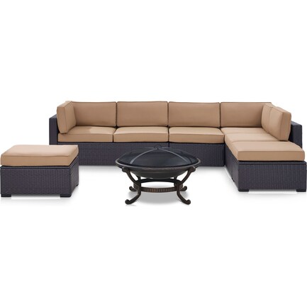 Isla 3-Piece Outdoor Sectional, Fire Pit and 2 Ottomans - Mocha