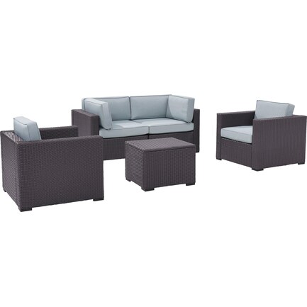 Isla Outdoor Loveseat, 2 Chairs and Coffee Table Set - Mist
