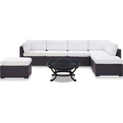 Isla 3-Piece Outdoor Sectional, Fire Pit and 2 Ottomans - White