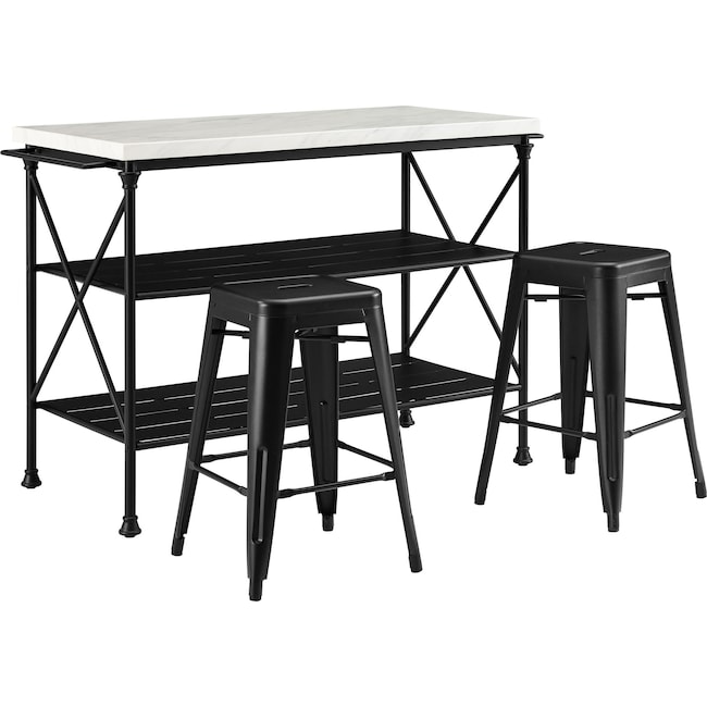 Dining Room Furniture - Izzy Kitchen Island and Set of 2 Stools