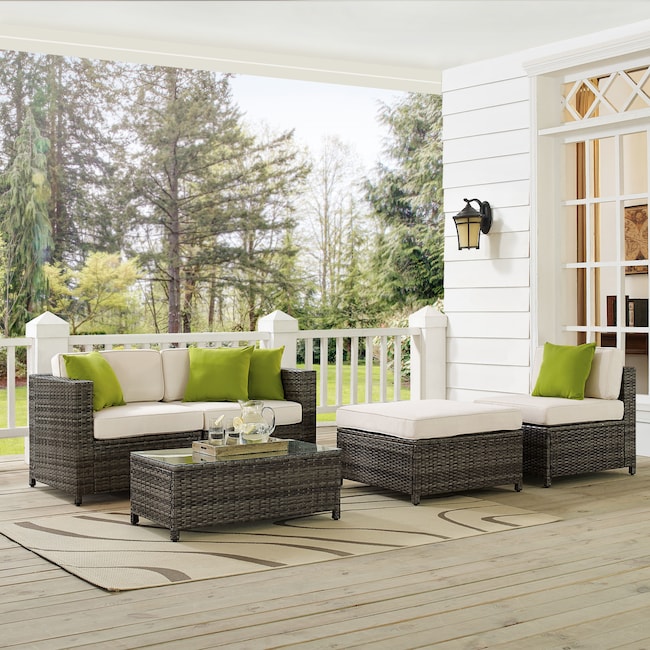 Outdoor Furniture - Lakeside 2-Piece Outdoor Loveseat, Armless Chair, Ottoman, and Coffee Table Set