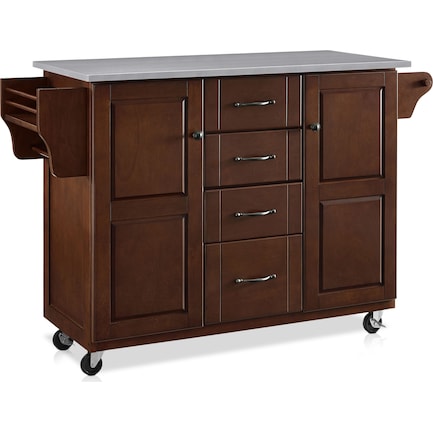 Jake Kitchen Cart - Mahogany/Stainless Steel Top
