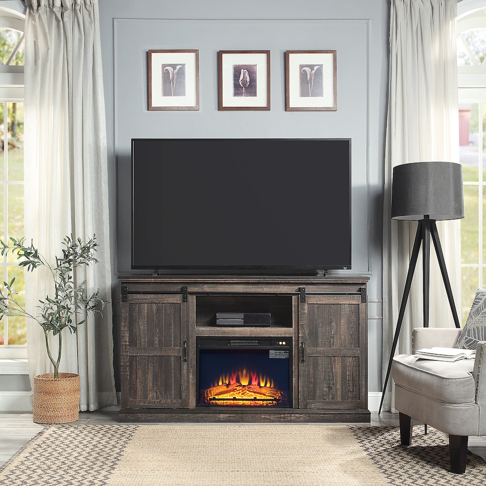 janelle dark brown fireplace tv stand   