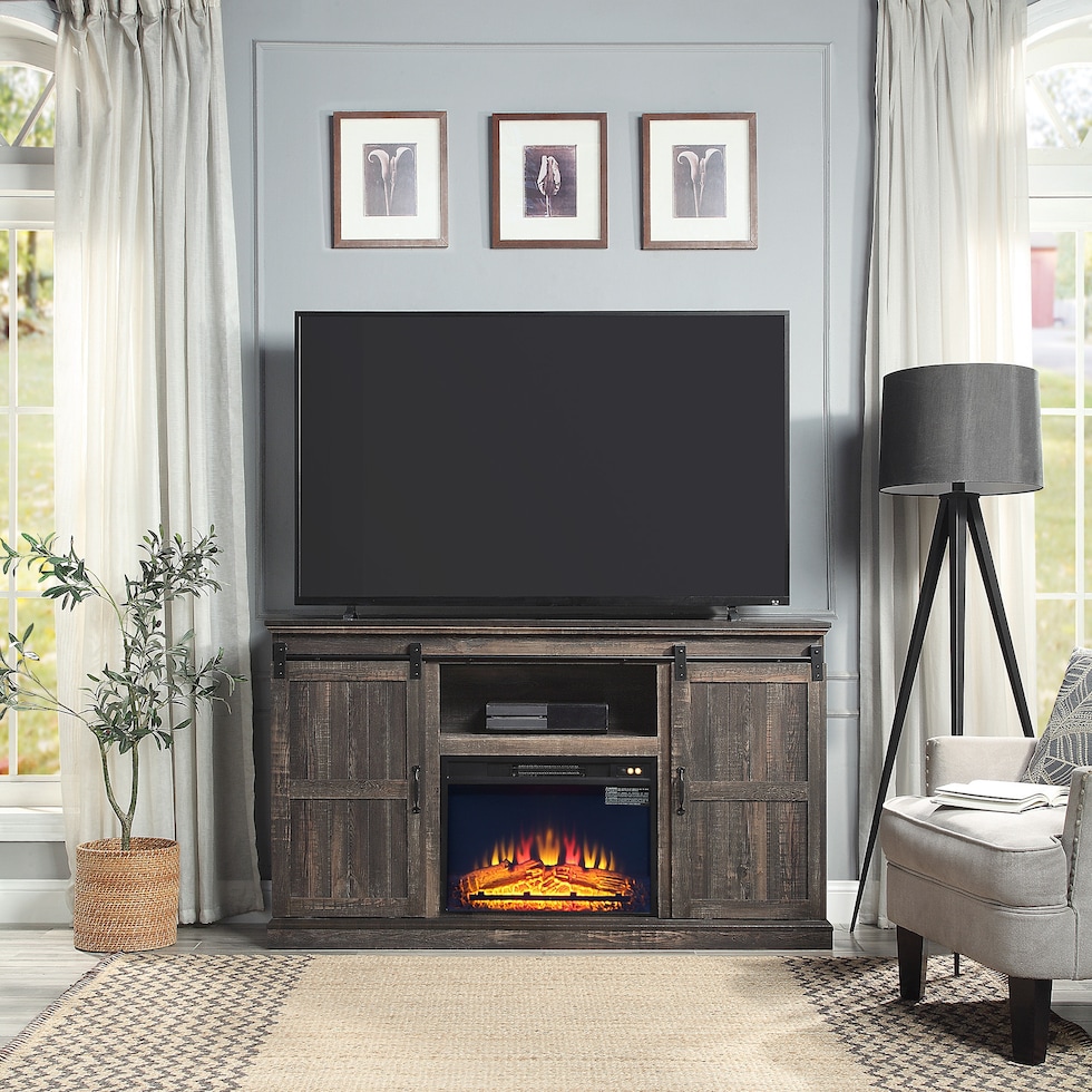 janelle dark brown fireplace tv stand   