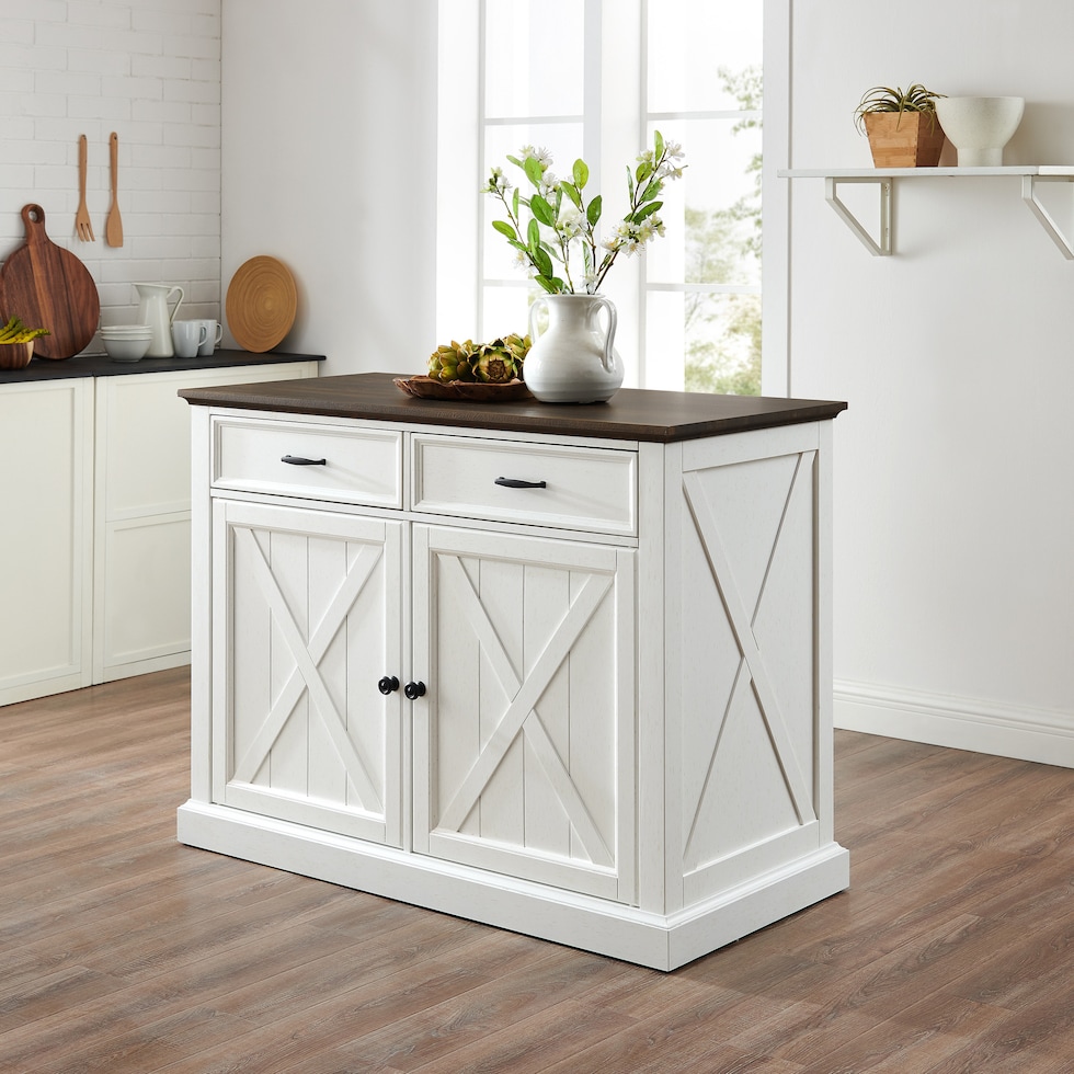 jansen distressed white brown kitchen island   