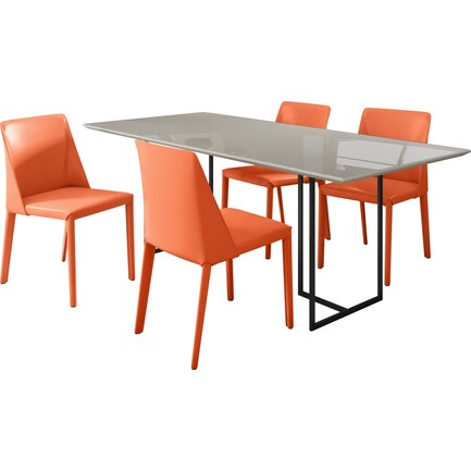 Joaquin Dining Table and 4 Torres Dining Chairs - Off-White/Coral