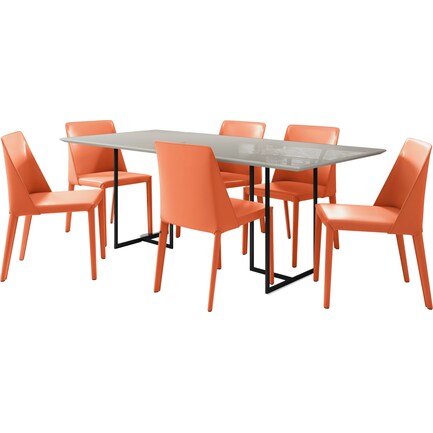 Joaquin Dining Table and 6 Torres Dining Chairs - Off-White/Coral