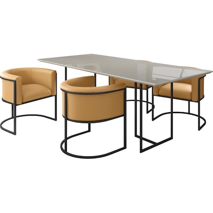Joaquin Dining Table and 4 Vistry Dining Chairs - Off-White/Saddle